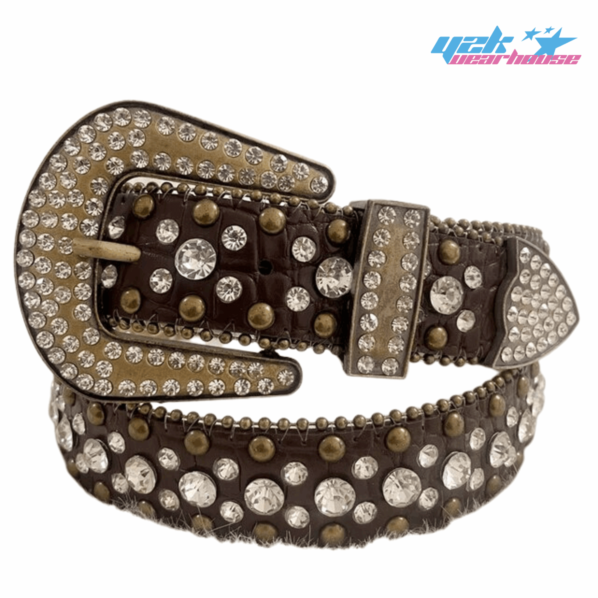 Ceinture Country Strass Marron Y2K