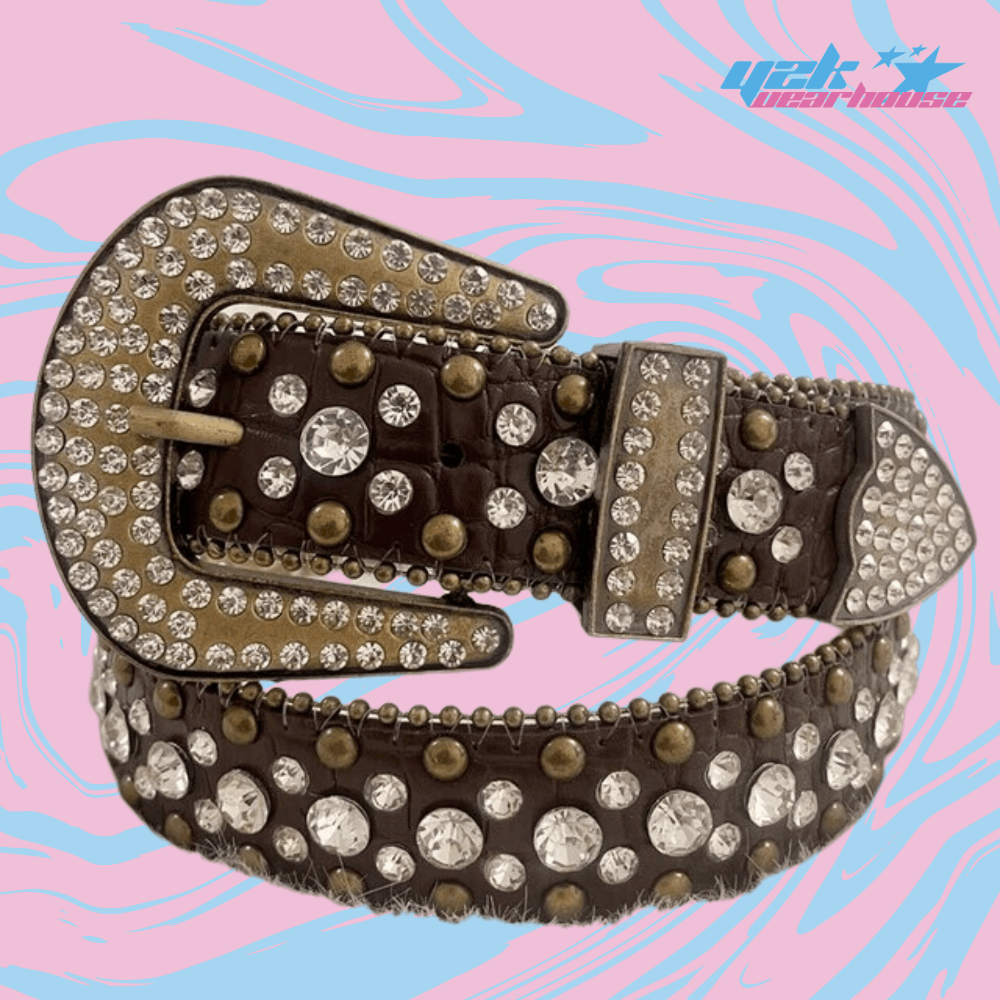 Ceinture Country Strass Marron Y2K