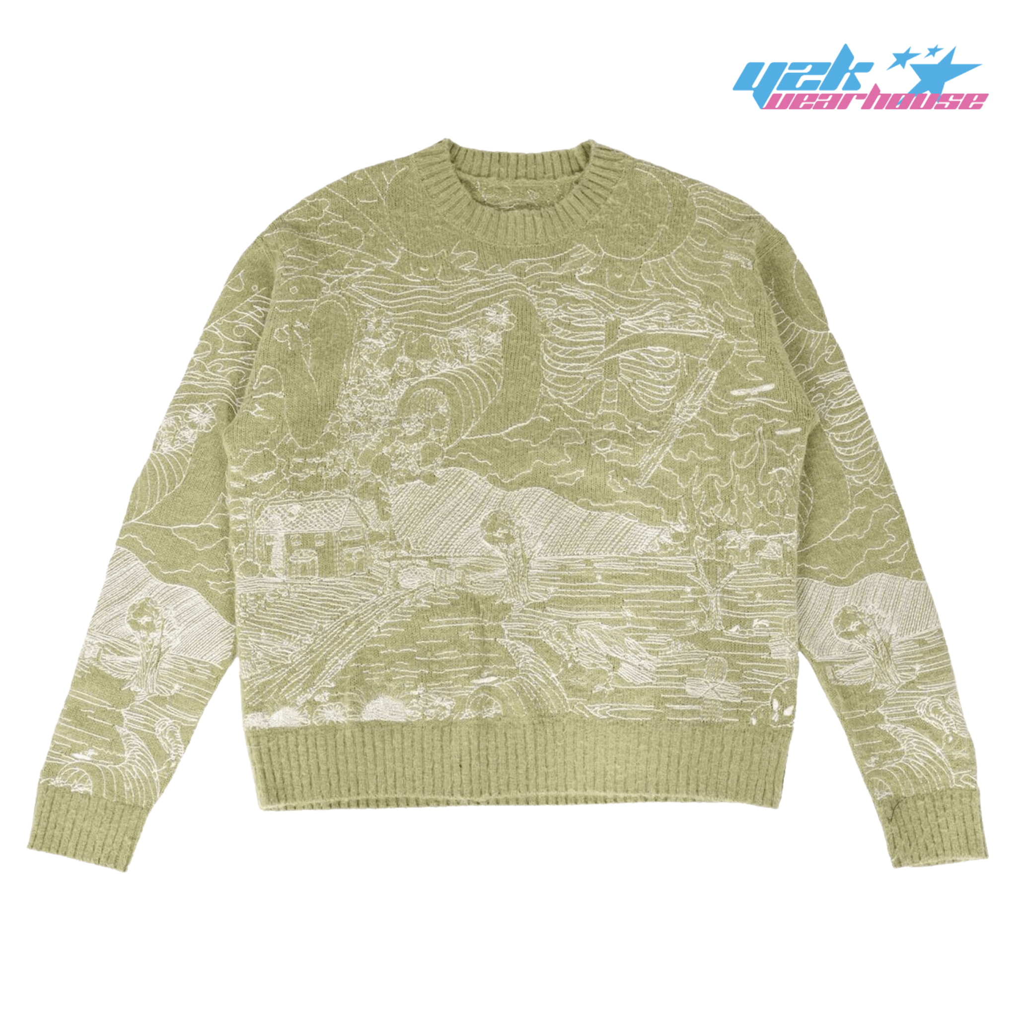 Harajuku Skull Green Y2K Sweater