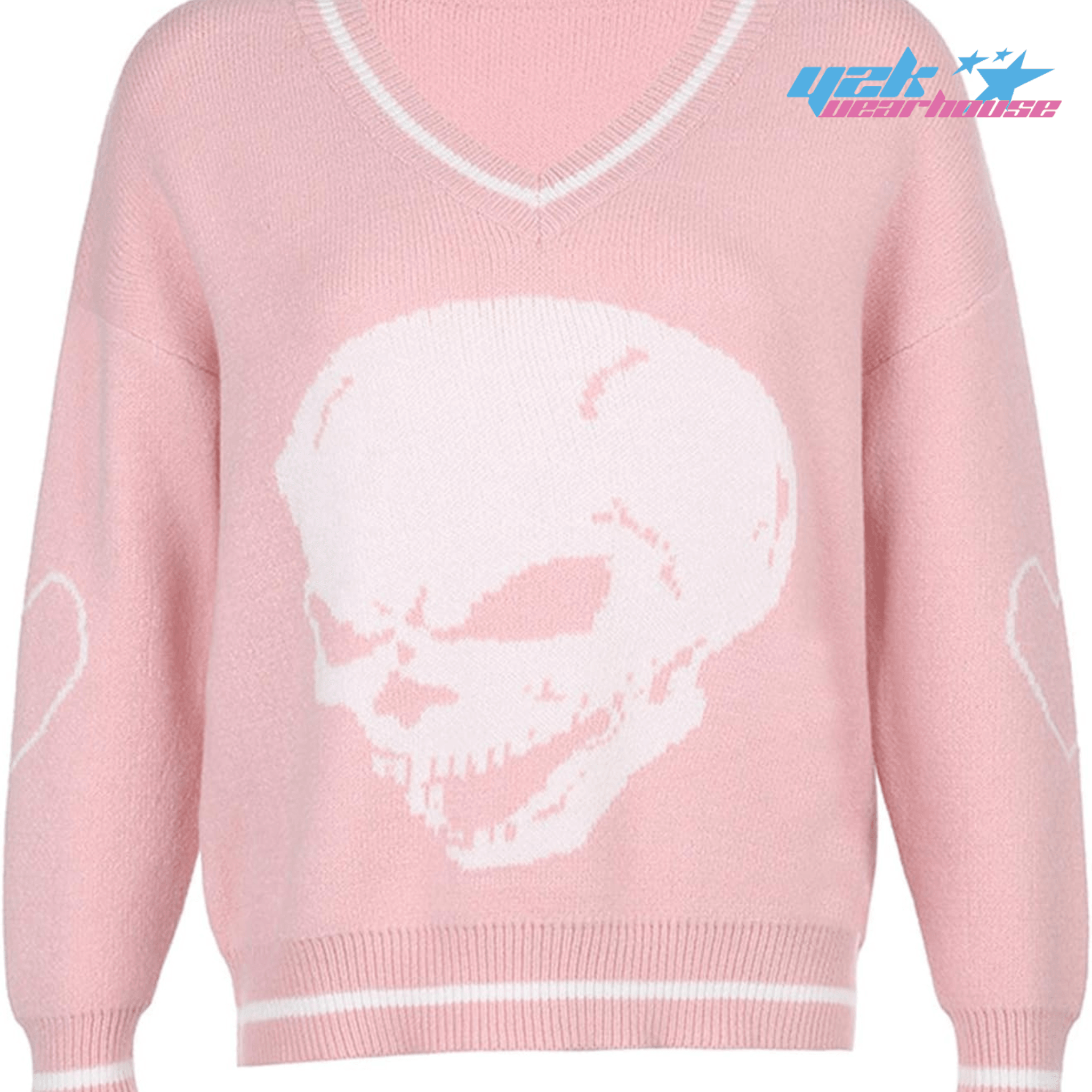 Suéter de punto rosa con calavera Y2K