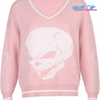 Suéter de malha rosa caveira Y2K