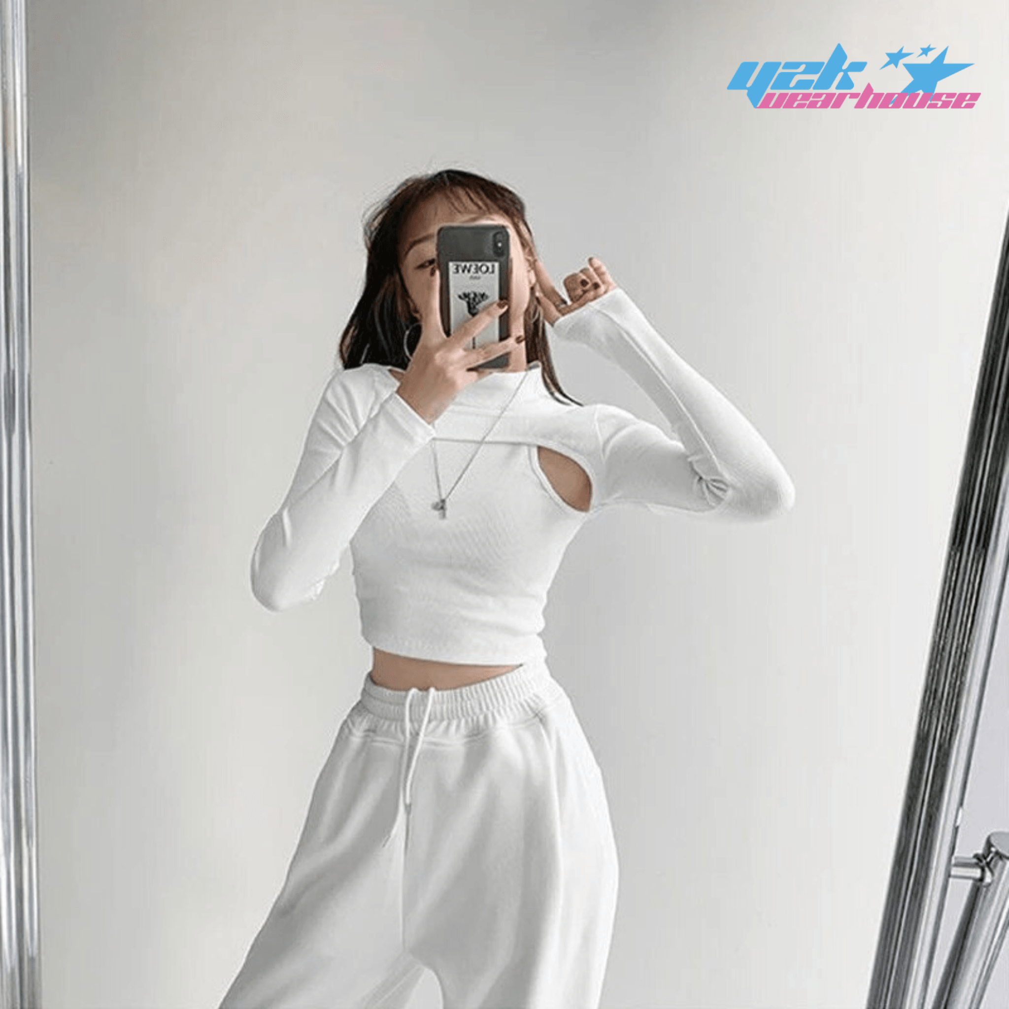 Y2K White Hollow Top