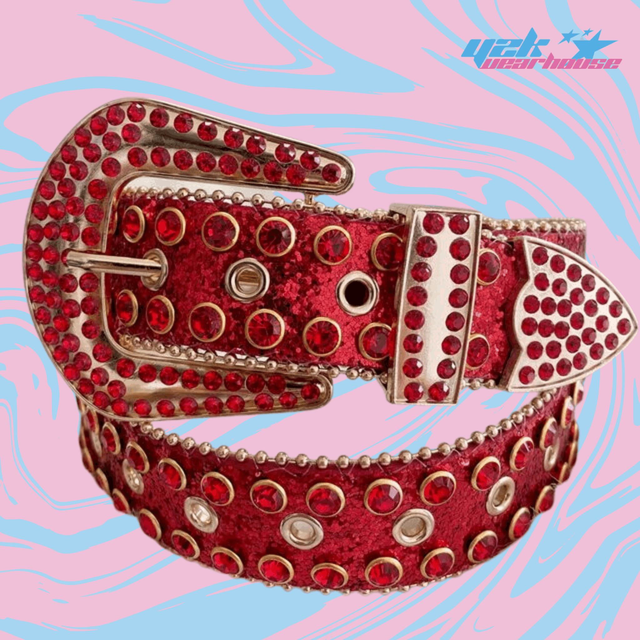 Ceinture Strass Rouge Y2K